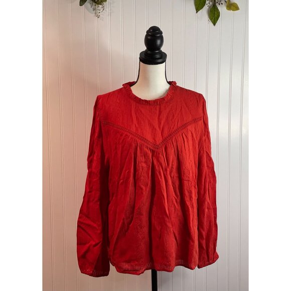 LOFT Womens Red Blouse XL 59% Viscose & Cotton With Button Detail - Picture 14 of 14